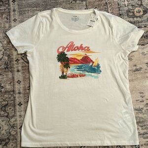 J. Crew White Aloha Graphic Tee